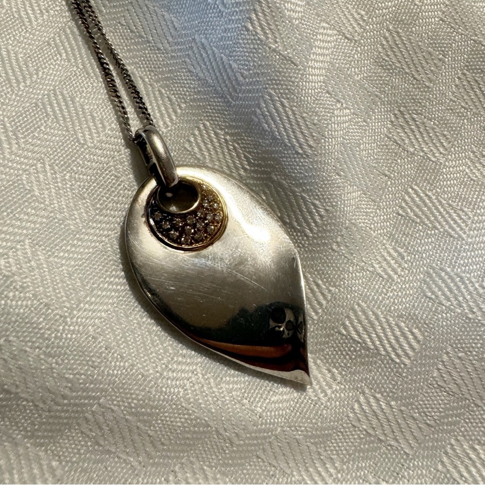 Sonia b Bitton 14k and 925 silver leaf pendant with original chain vintage